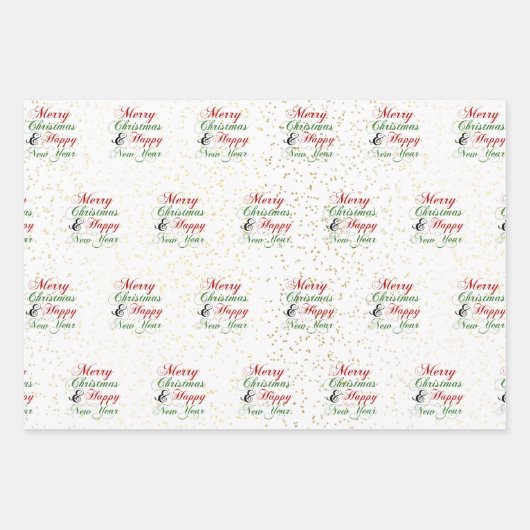 ゴールド |バラ金ゴールド |シルバーグリッターメリークリスマス ラッピングペーパーシート (正面)