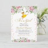 ゴールド バレリーナ 女の子です フラワー ベビーシャワー 招待状 (スタンド正面)
