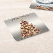 ゴールド バーガンディ クリスマス ツリー ホリデー ペーパー コースター (アングル)