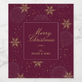 ゴールド＆バーガンディ クリスマス ホリデーパーティー ギフト ワインラベル (シングルラベル)