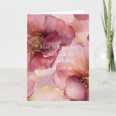 ゴールド バーガンディ ブラッシュ ピンクの花 ウェディング カード (正面)