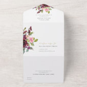 ゴールド バーガンディ ブラッシュ ローズ フローラル ウォーターカラー ウェディング オールインワン招待状 (外側)