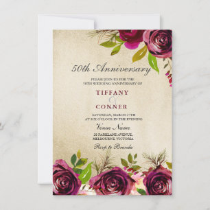 ゴールド バーガンディ 50周年 結婚記念日 招待状