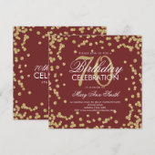 ゴールド バーガンディ 70歳の誕生日 グリッター コンフェッティ 招待状 (正面/裏面)