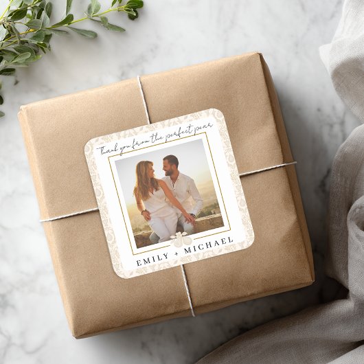 ゴールド パーフェクト ペア フォト サンクス スティッカー スクエアシール