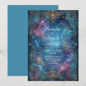 ゴールド+パープル星雲の豪華な結婚式 招待状 (正面/裏面)