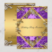ゴールド パープル どんなパーティーの招待状 ゴールド パープル 招待状 (正面/裏面)