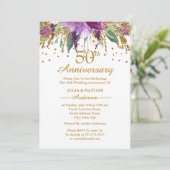 ゴールド パープル アメジスト フラワー 50周年 アニバーサリー 招待状 (スタンド正面)