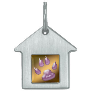 ゴールド パープル キャット ペットネームタグ