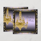 ゴールド パープル シャンデリア バースデー パーティー 招待状 (正面/裏面)