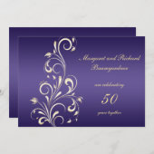 ゴールド パープル スワール 50周年結婚記念日 招待状 (正面/裏面)