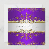ゴールド パープル スワール 50周年 結婚記念日 招待状 (正面)