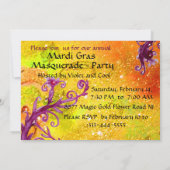 ゴールド パープル ダマスク フェザー マスク 仮面舞踏会 招待状 (裏面)