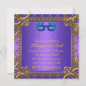 ゴールド パープル ティール ブルー マスク マスカレード ボール 招待状 (裏面)
