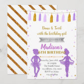 ゴールド パープル バレリーナ パーティー 招待状 (正面/裏面)