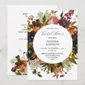 ゴールド、パープル、＆ ブラッシュピンクの花をあしらったゴージャスなブライダルシャワー 招待状 (正面/裏面)