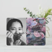 ゴールド パープル ブルー ハイドランジア 50歳の誕生日 写真 招待状 (スタンド正面)