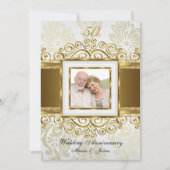 ゴールド&パール スワール ダマスク フォト 50周年記念 招待状 (正面)
