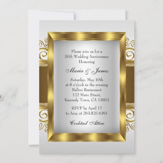 ゴールド&パール スワール フォト 50周年 招待状 (裏面)