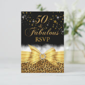 ゴールド ヒョウ柄 & リボン 50歳のお祝い RSVP 招待状 (スタンド正面)