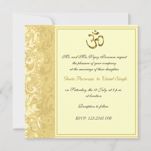 ゴールド ヒンズー教式の結婚 招待状 (正面)