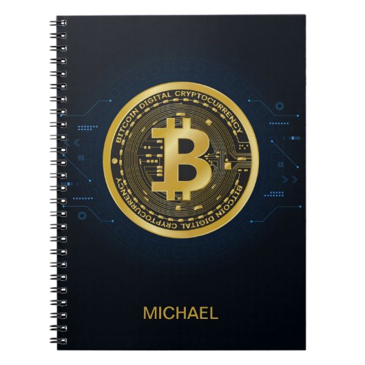 ゴールド ビットコイン 暗号通貨 名前カスタマイズ ノートブック (正面)