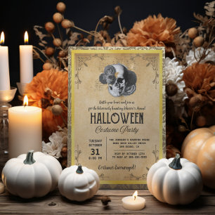 ゴールド ビンテージ ゴシック 大人 ハロウィン コスチューム パーティー 招待状