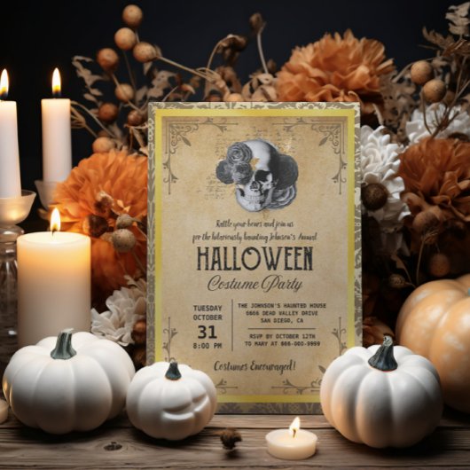 ゴールド ビンテージ ゴシック 大人 ハロウィン コスチューム パーティー 招待状