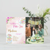 ゴールド＆ピンクのティーパーティー写真招待状 招待状 (スタンド正面)