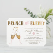 ゴールド＆ピンクのブランチ＆バブルリー ウェディング ブライダルシャワー 招待状 (スタンド正面)