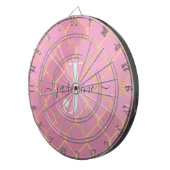 ゴールド＆ピンクの女の子っぽいグリッター モノグラム スクリプト ダーツボード (正面右)