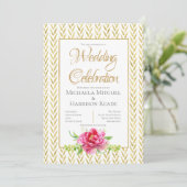 ゴールド&ピンクの花柄 ウェディング招待状 招待状 (スタンド正面)