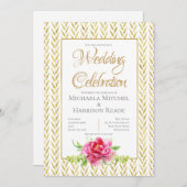 ゴールド&ピンクの花柄 ウェディング招待状 招待状 (正面/裏面)