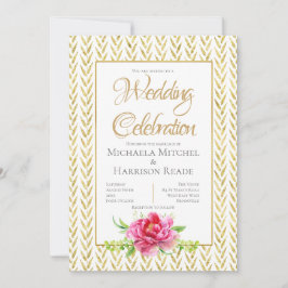ゴールド&ピンクの花柄 ウェディング招待状 招待状