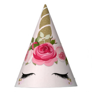 ゴールド＆ピンクユニコーン花の開花 誕生日パーティー パーティーハット