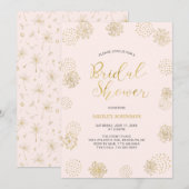 ゴールド&ピンク おしゃれ モダンな花嫁のシャワー パターン 招待状 (正面/裏面)