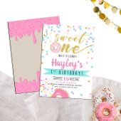 ゴールド ピンク ウォーターカラー ドーナツ スイート ワン 1歳 誕生日 招待状