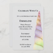 ゴールド ピンク パープル ライム ユニコーン 誕生日 招待状 (正面/裏面)