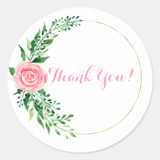 ゴールド ピンク フラワーの水彩 エレガント サンクス ラウンドシール (正面)