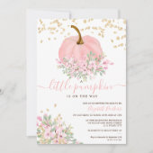 ゴールド ピンク フラワーパンプキン 水彩 赤ちゃんのシャワー 招待状 (正面)