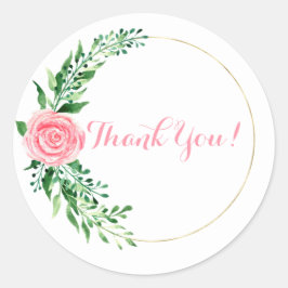 ゴールド ピンク フラワー ウォーターカラー エレガント サンクス ラウンドシール
