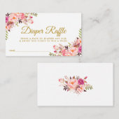 ゴールド ピンク ブラッシュ ベイビー シャワー おむつラッフル カード (正面/裏面)