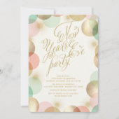 ゴールド ピンク ミント コンフェッティ スターズ ニューハピーニューイヤー パーティー 招待状 (正面)