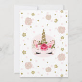 ゴールド&ピンク ユニコーン 花の開花 誕生日パーティー 招待状 (裏面)