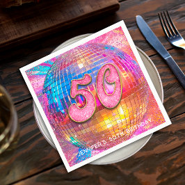 ゴールド+ピンク+ラメのディスコボール 50歳の誕生日パーティー スタンダードカクテルナプキン