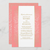 ゴールド ピンク ヴィンテージ フラワー - ボタニカル ウェディング 招待状 (正面/裏面)