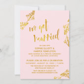 ゴールド&ピンク 私たち結婚しました ウェディングパーティー 招待状 (正面)