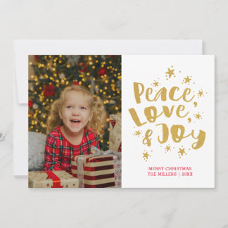 ゴールド ピース ラブ アンド ジョイ ホリデー 写真 クリスマスカード