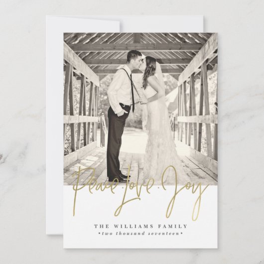 ゴールド ピース ラブ ジョイ クリスマス カード (正面)