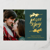 ゴールド ピース&ラブ フォト ホリデー カード (正面)